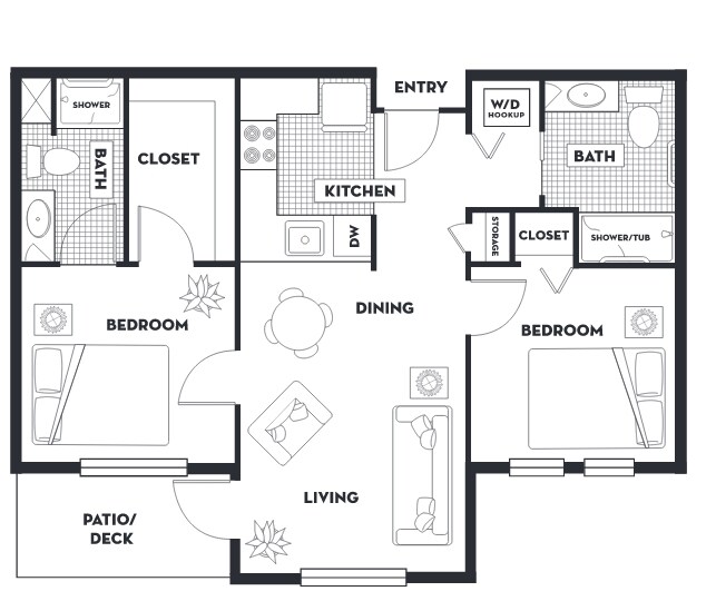Deluxe 2B/ 2B floor plan
